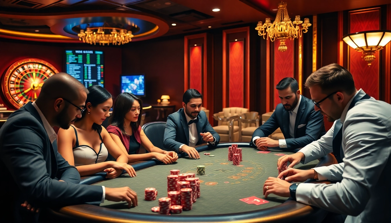SODO casino scene with diverse players at a poker table, rich colors and excitement.
