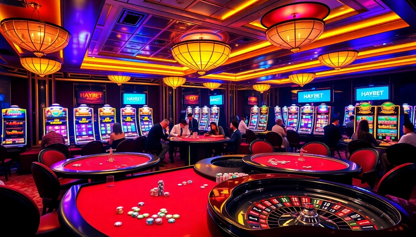 Players enjoying a thrilling game at HAYBET casino with vibrant tables and luxury ambiance.