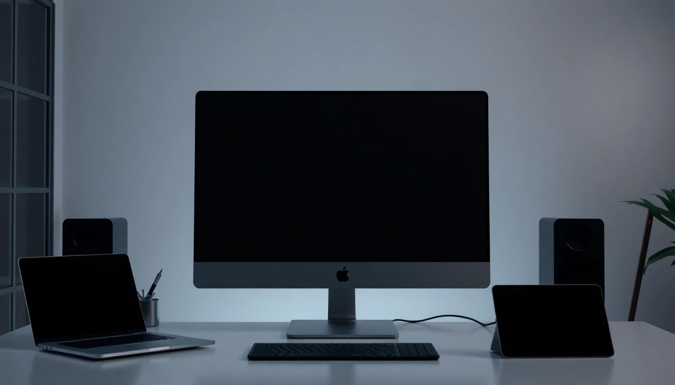 Full black screen in a modern office for focus and minimalism