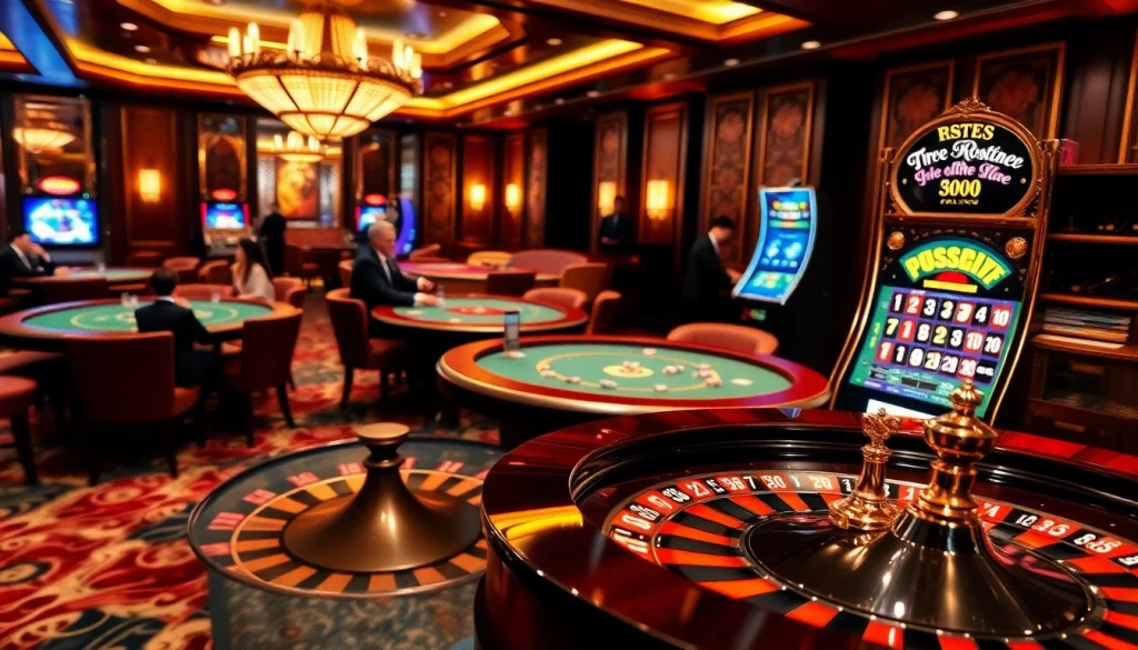 S8 casino players at vibrant roulette wheel and poker tables in a luxurious ambiance.