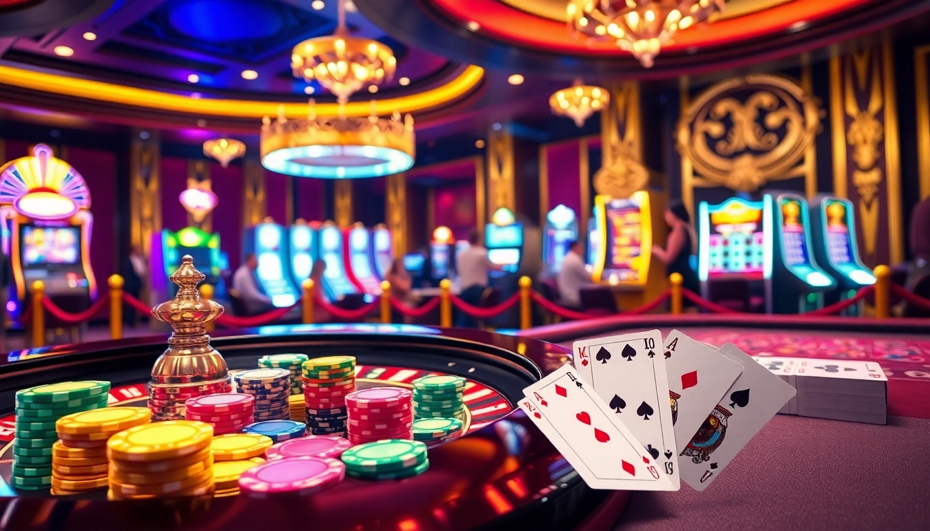 Engaging nk88 casino scene featuring a roulette table, poker chips, and thrilling gameplay.