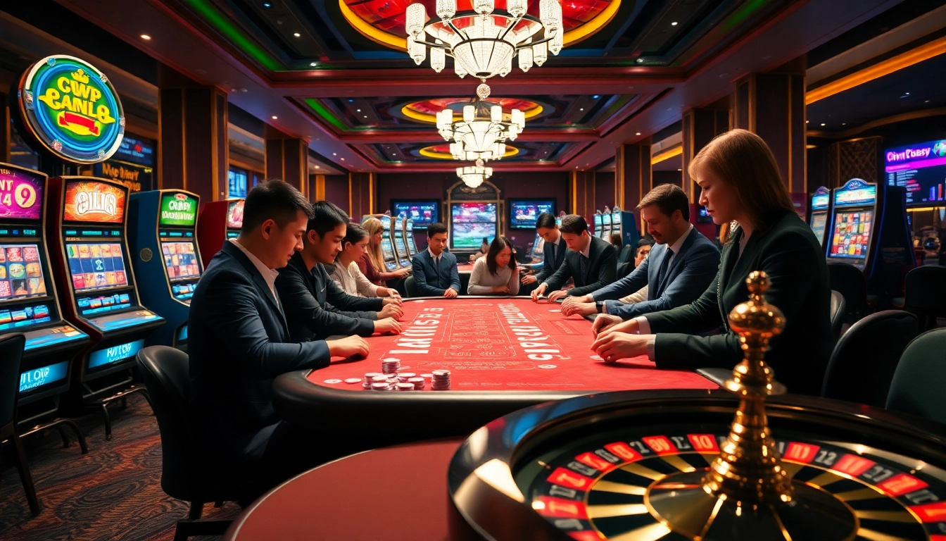 Engage in thrilling gaming action at bong88.casa with excited players at a luxury casino table featuring cards and chips.