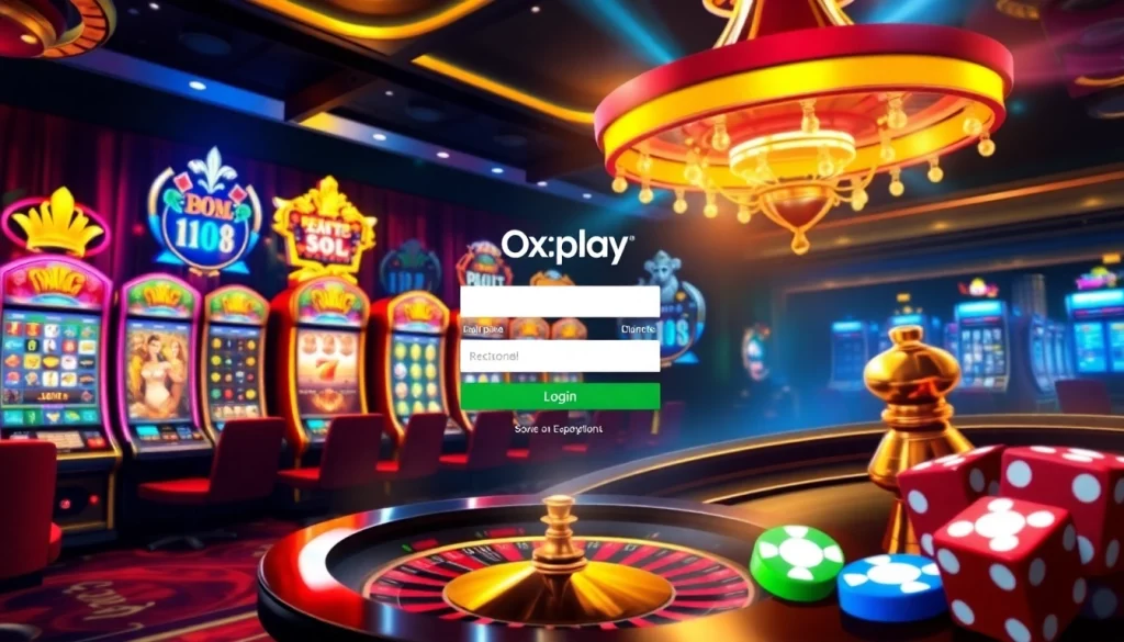 Experience the thrill of winning with Oxplay login featured in an exciting casino setting filled with vibrant slot machines.