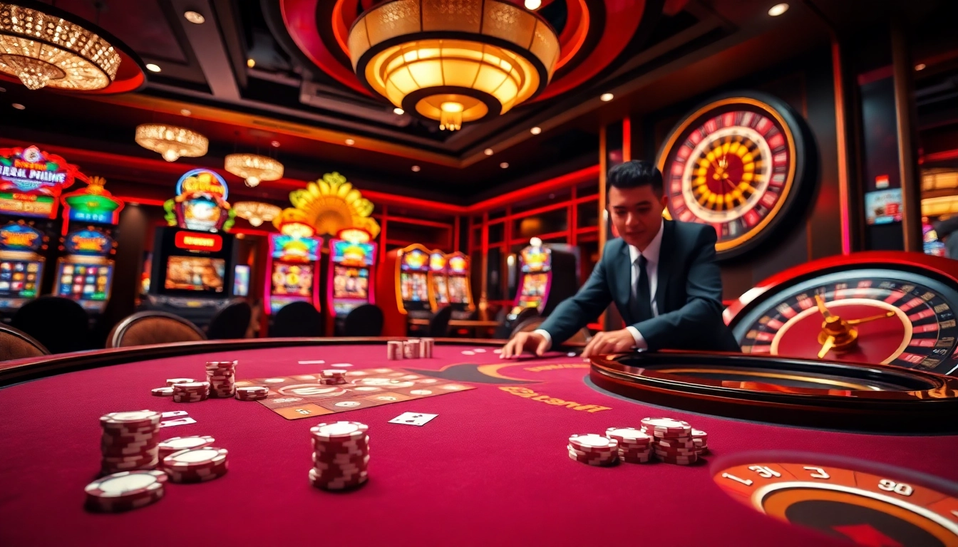 Engage in thrilling games with apk jaya at a vibrant casino table filled with cards and chips.