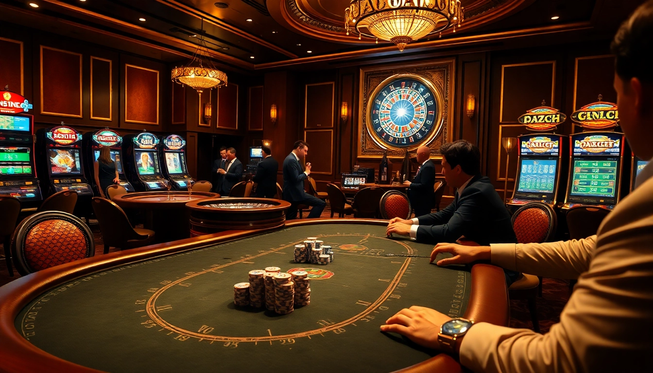 Players enjoy high-stakes poker at a luxurious casino table while accessing hidden wiki resources online.