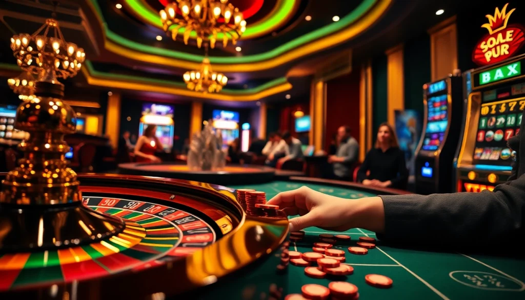 Experience thrilling moments at https://socolive2.cv/ with players placing bets on a high-stakes poker table in a vibrant casino.