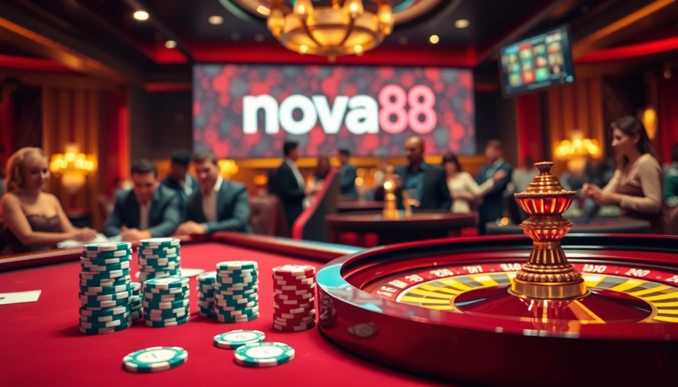 Experience the thrill of nova88 casino with luxurious poker tables and vibrant gaming atmosphere.