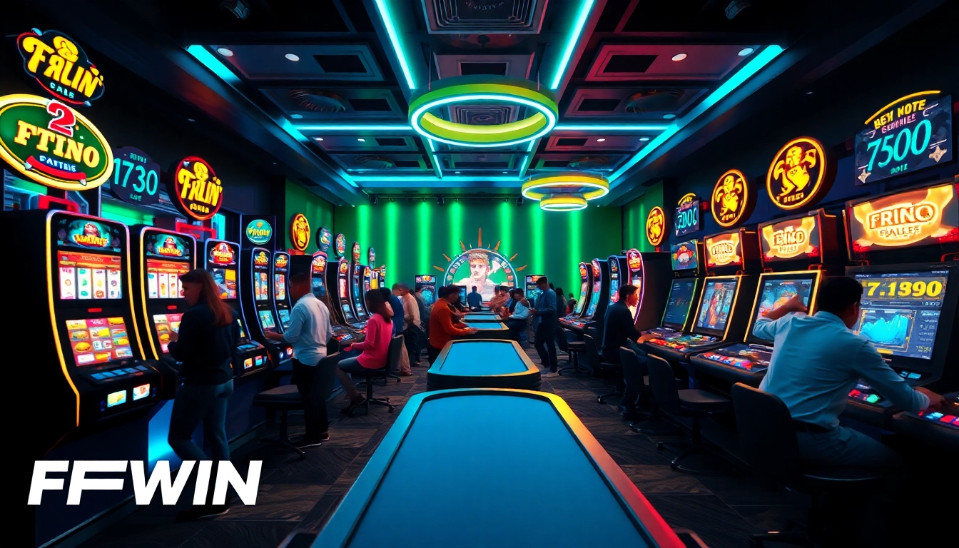 Exciting online betting atmosphere featuring FFWIN gaming stations and lively players.