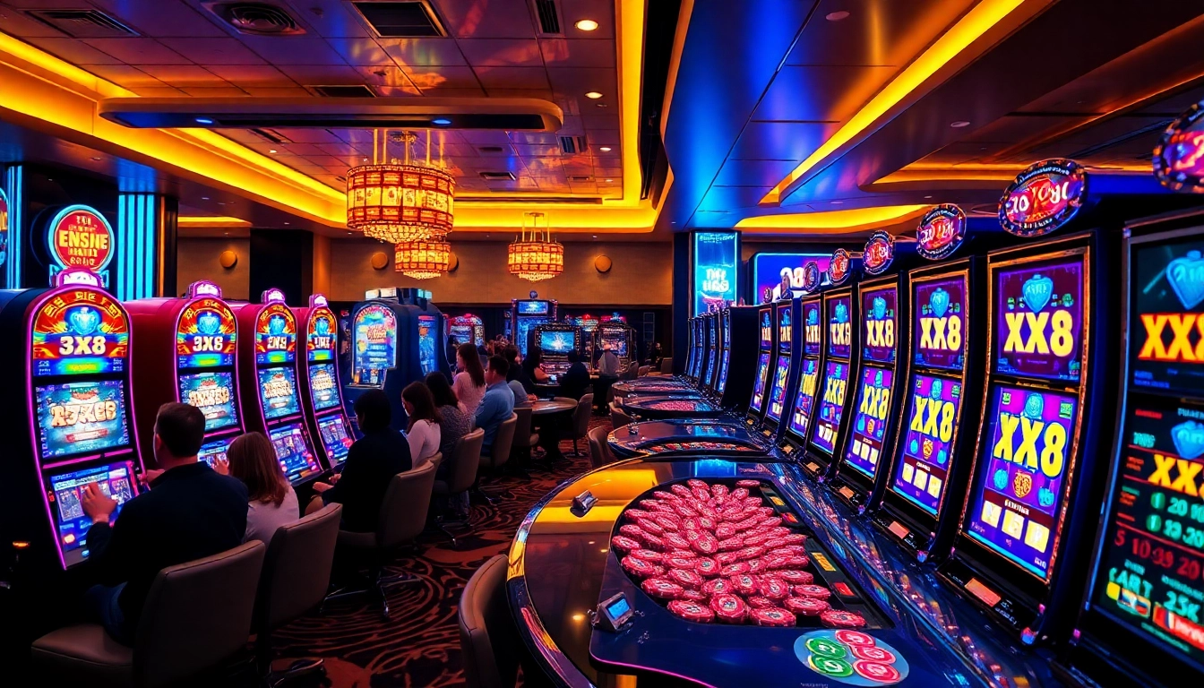 Players experiencing the excitement of the xx88 slot machine at a luxurious casino.