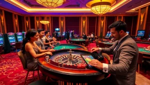 Experience the thrill of winning at iwin club with a luxurious casino atmosphere showcasing engaging players and vibrant gaming tables.