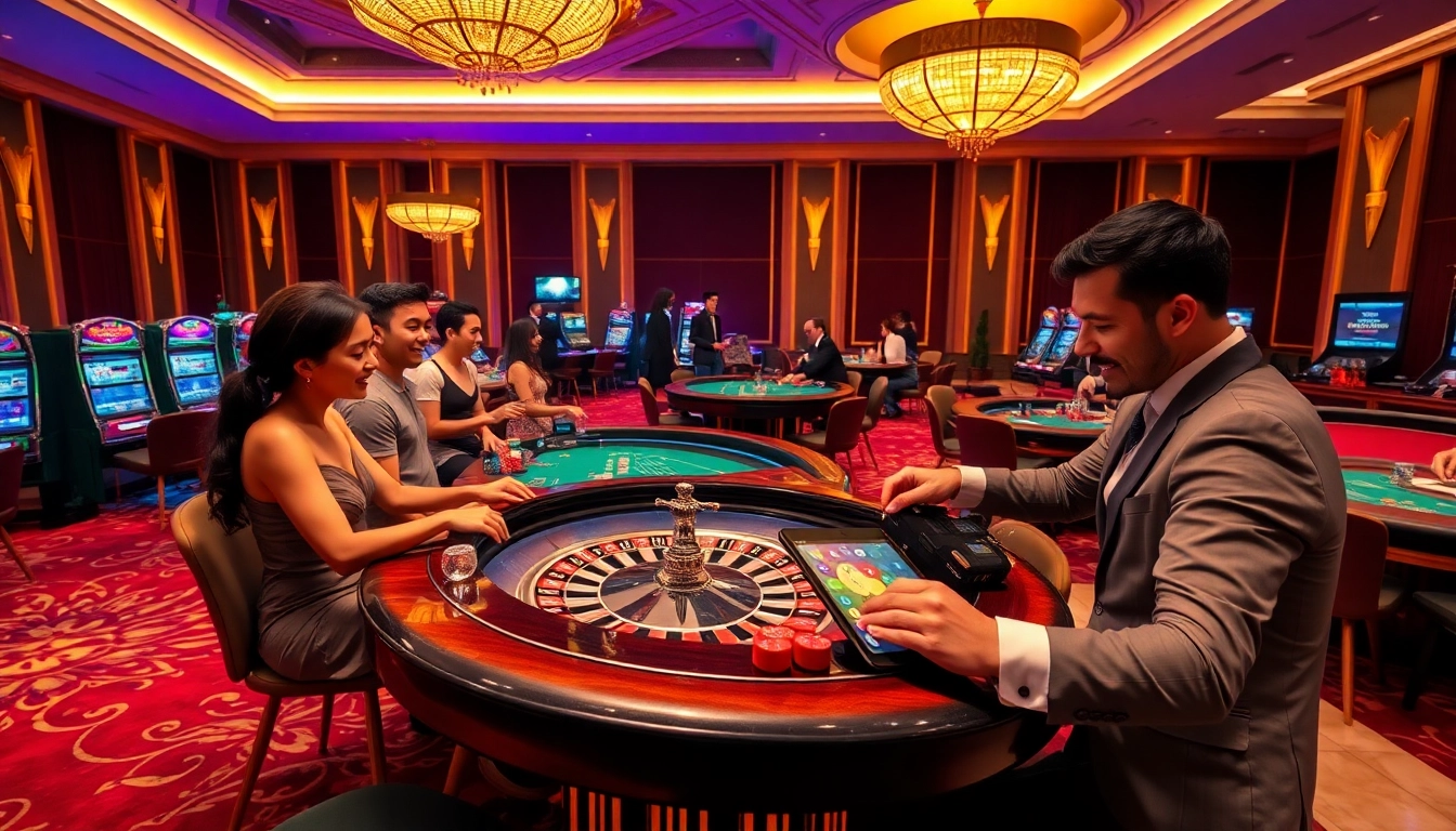 Experience the thrill of winning at iwin club with a luxurious casino atmosphere showcasing engaging players and vibrant gaming tables.