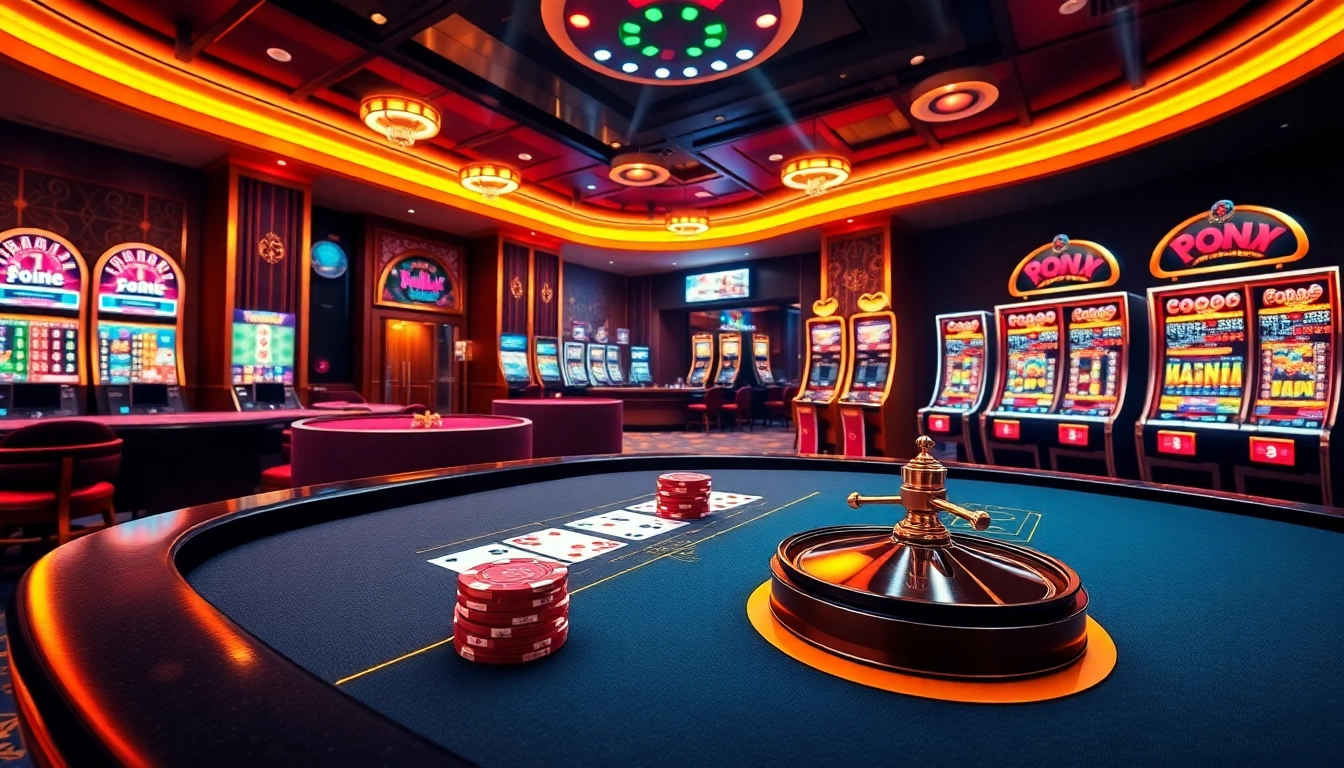 Tải daga casino experience with vibrant poker, roulette, and slot machines.