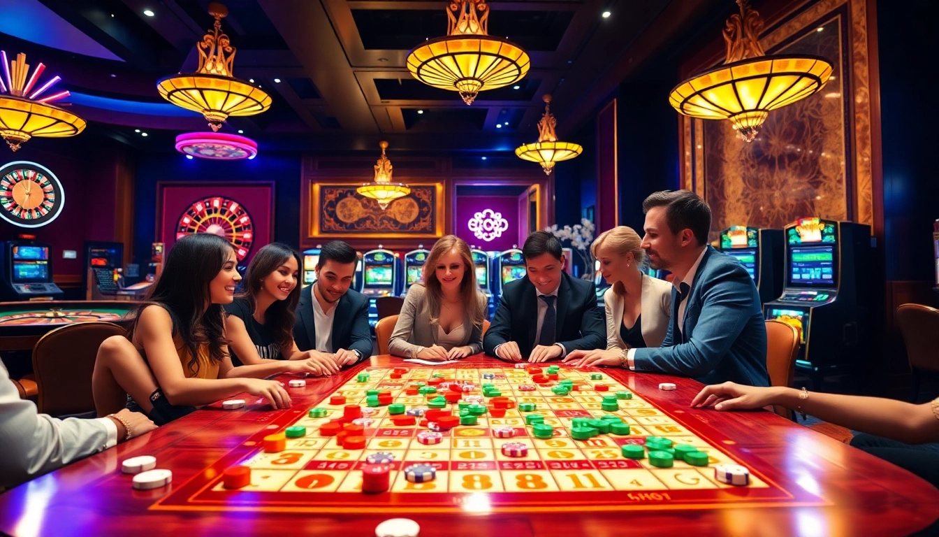 Engage in רמיקוב אונליין with friends at a luxurious casino table, showcasing vibrant gameplay.