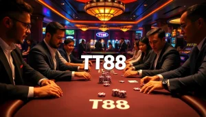 Experience the thrill of TT88 in an upscale casino setting with poker chips and players.