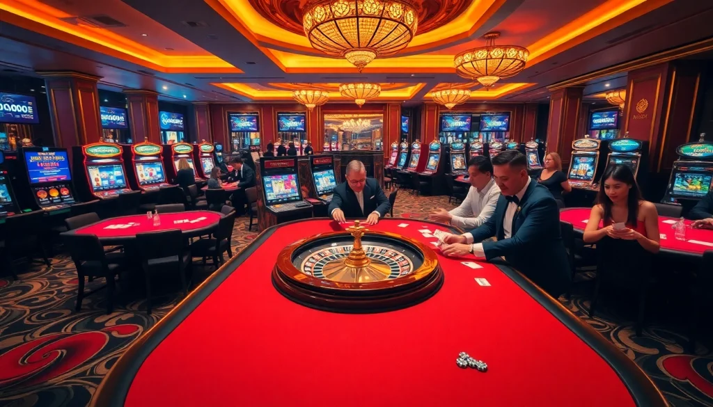 Experience an exciting night at u888 casino with vibrant gaming tables and enthusiastic players.
