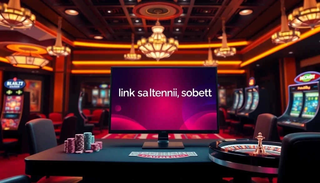 Visualize an engaging online casino experience with link alternatif sbobet featured prominently on an elegant setup.
