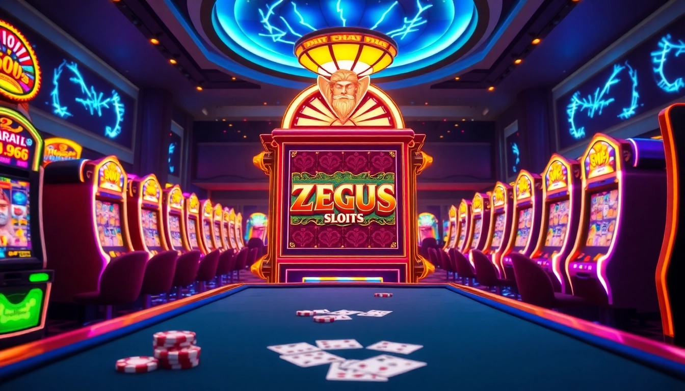 Experience the thrill of the zeus slot machine as players chase lightning wins in a vibrant casino.