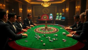 Experience thrilling gambling action at the hidden wiki poker table with engaged players and vibrant chips.