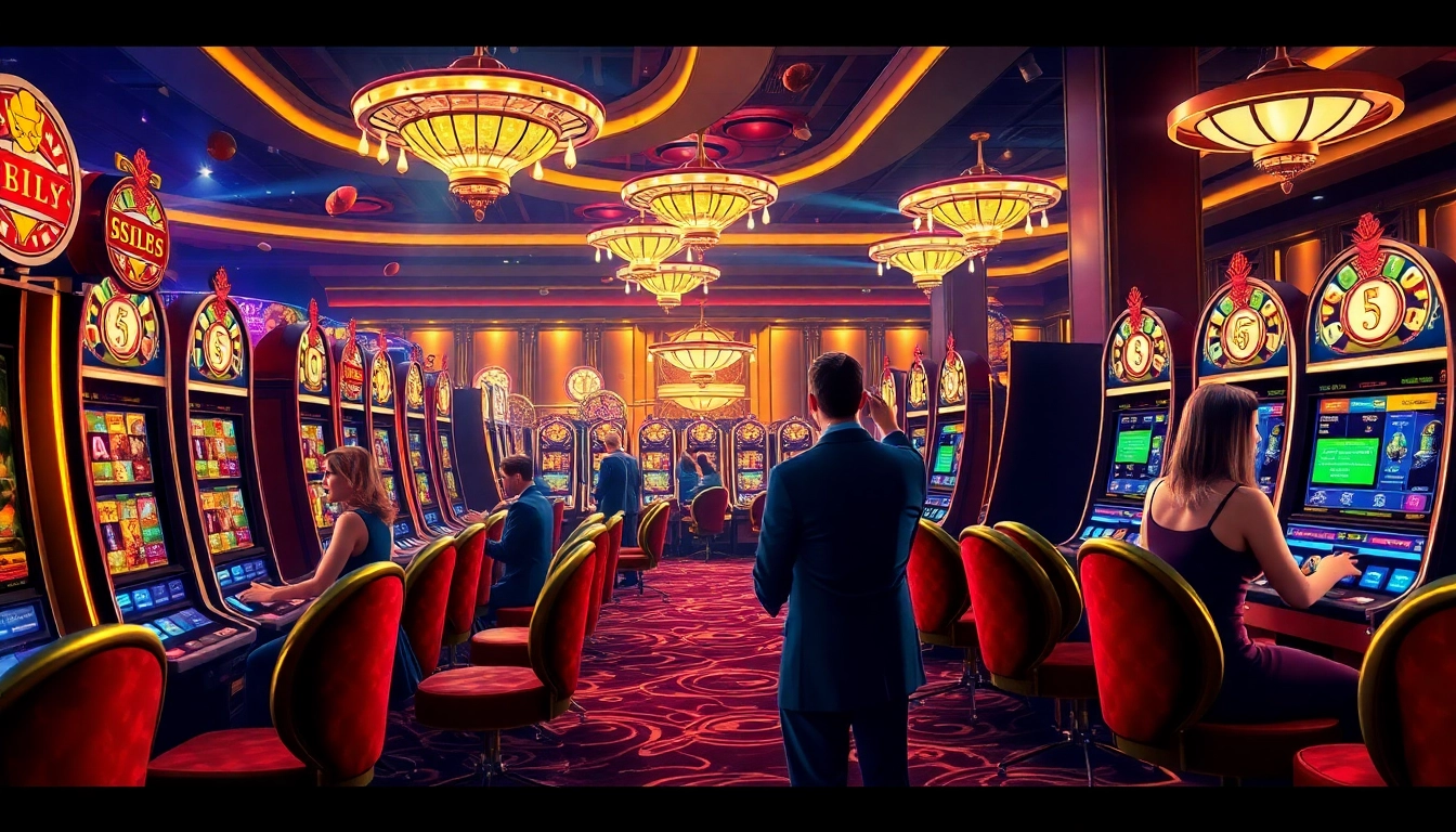 Experience the excitement of slot 365 in a luxurious casino environment with players enjoying their games.