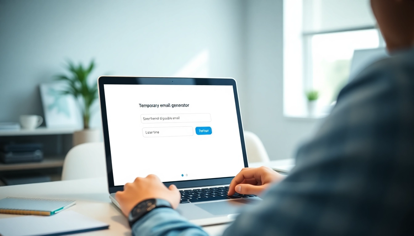 Generate a tempmail disposable email in a modern workspace setting.