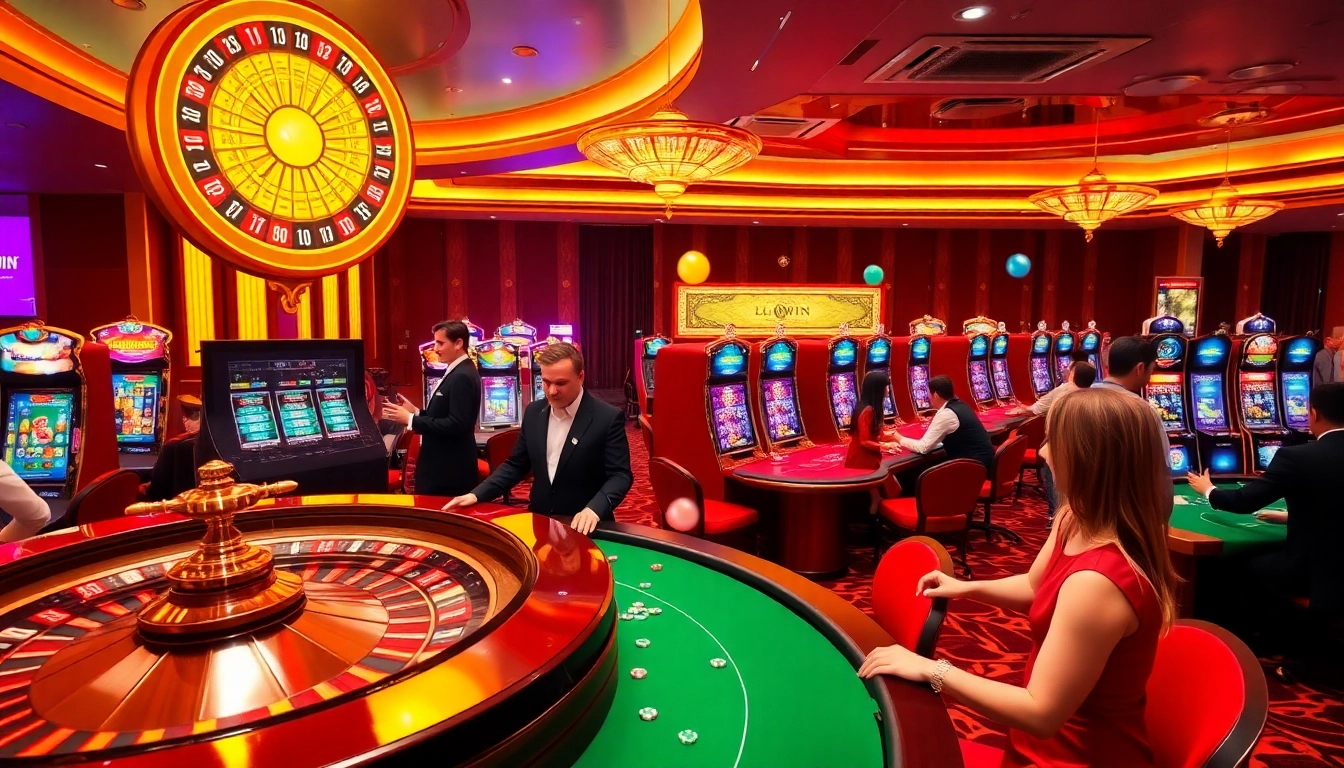 Experience the thrill of Luckywin casino with vibrant roulette wheels and exciting slot machines.