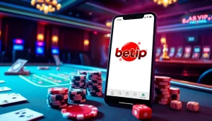 Trải nghiệm sự hứng khởi khi cá cược với ứng dụng BetVIP được hiển thị cùng các yếu tố casino sống động.