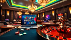 Engaging MM88 casino experience featuring poker chips and roulette wheel on a gaming laptop.