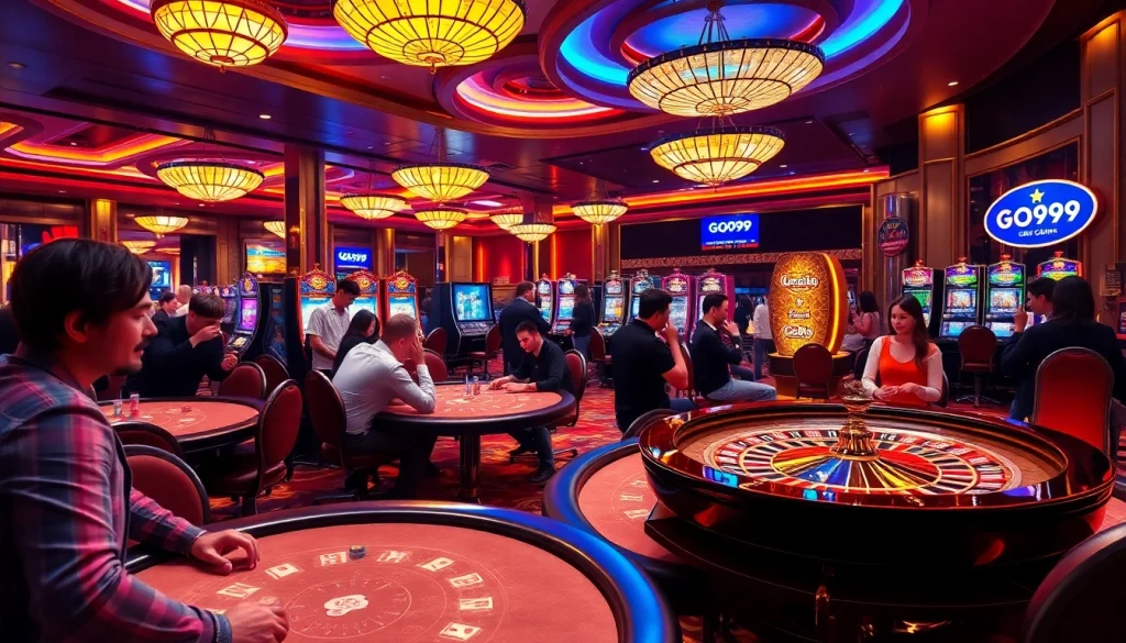 Experience the thrill of GO99 at an upscale casino with lively gaming tables and vibrant atmosphere.