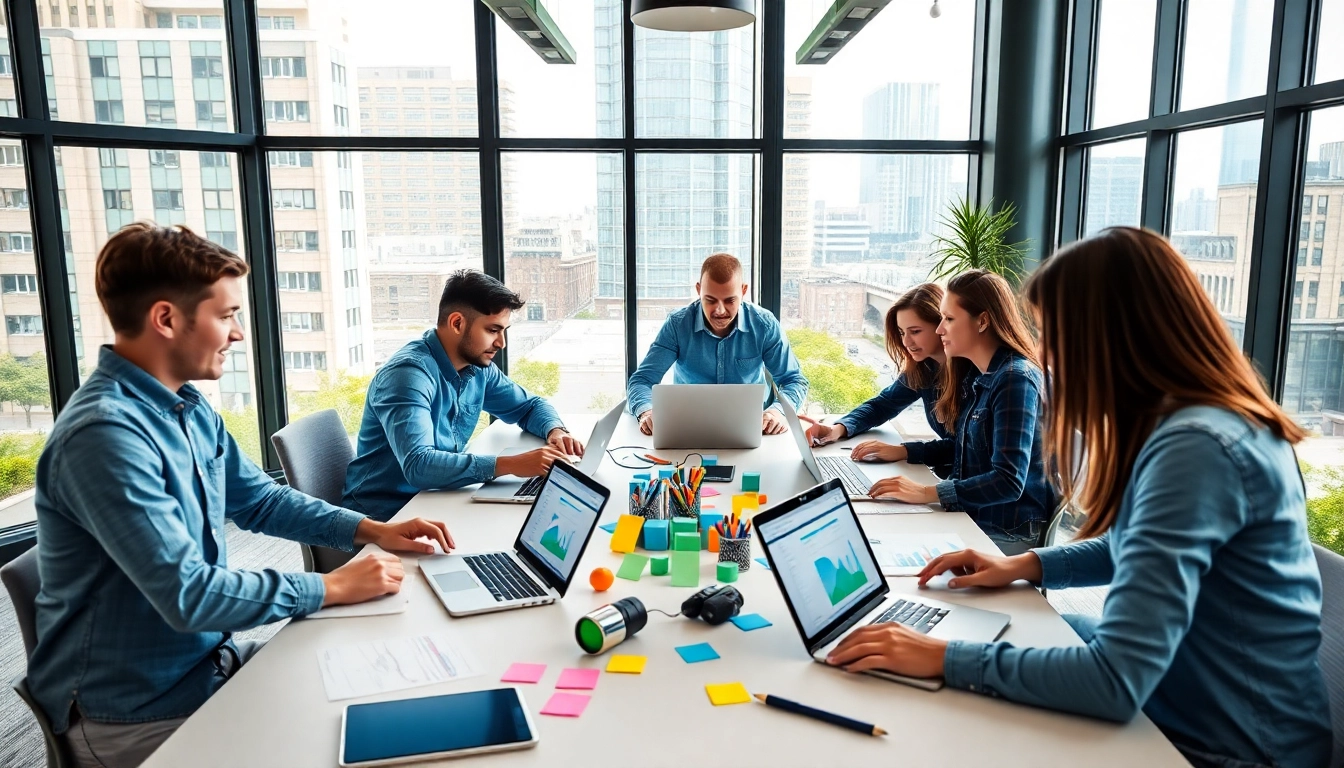 Engaged web designers essex collaborating in a bright, modern office environment.