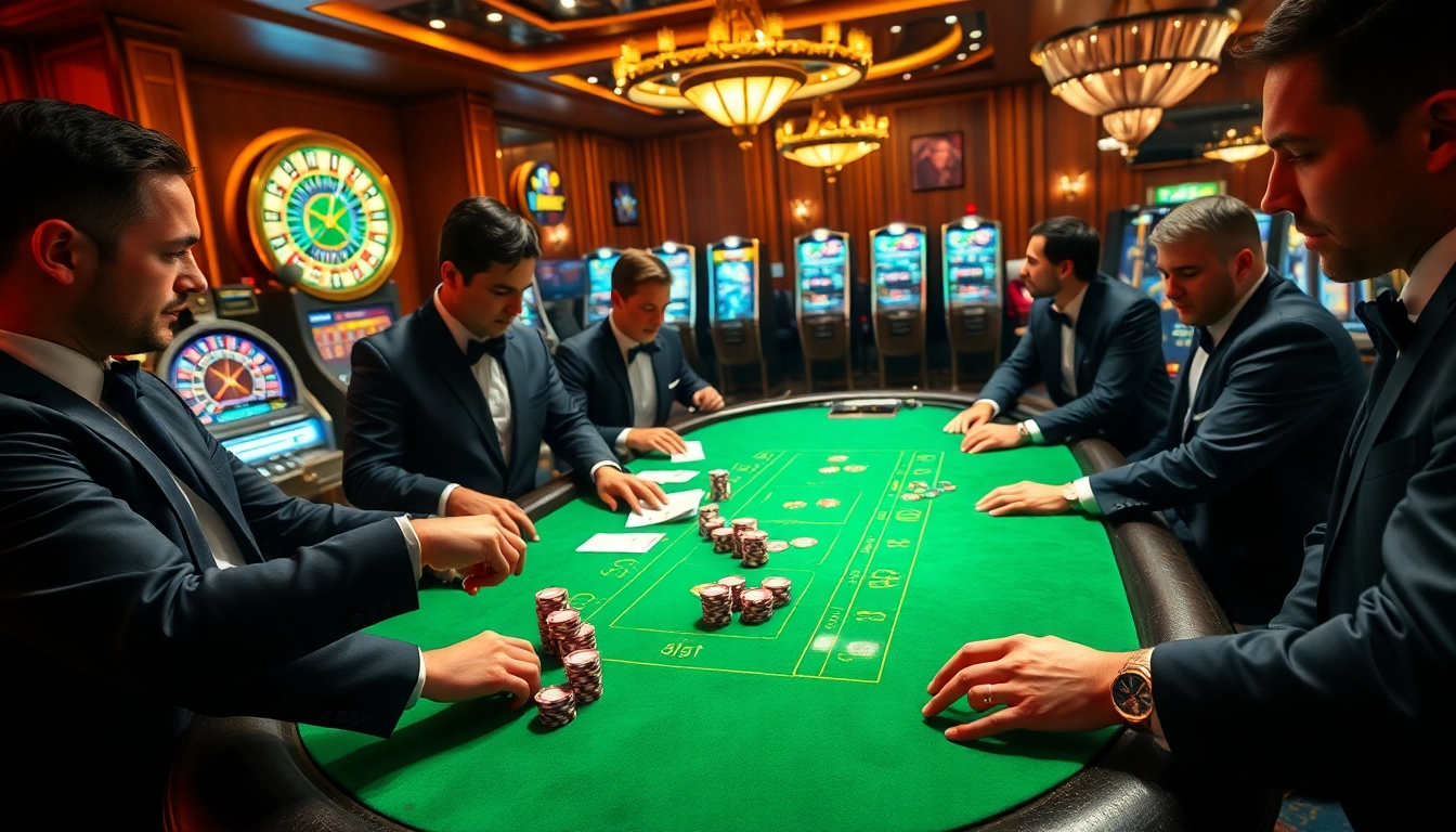 Experience the thrill of gambling at SHBET with vibrant casino tables and elegant players.