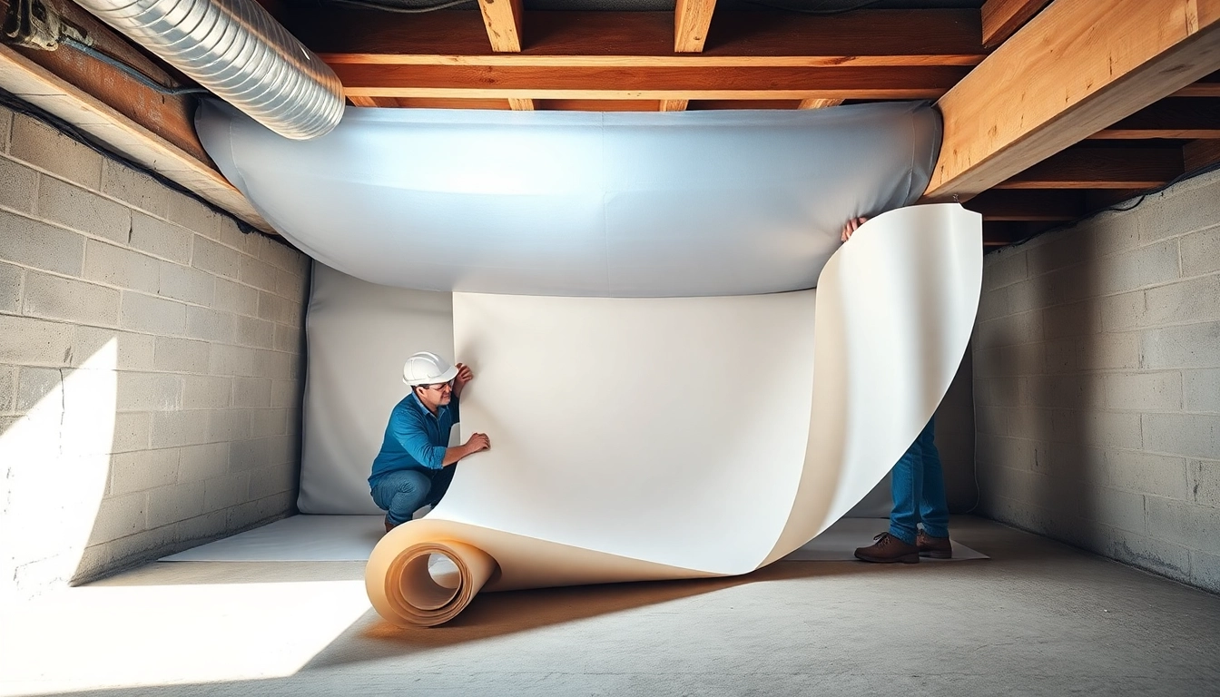 Vapor Barrier Installation process in a clean crawl space highlighting safety and quality.