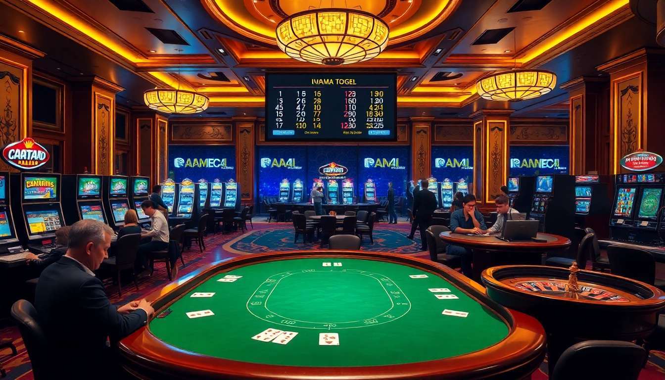 Adegan menarik para pemain merancang strategi di meja blackjack dengan data Utama4D Togel ditampilkan.