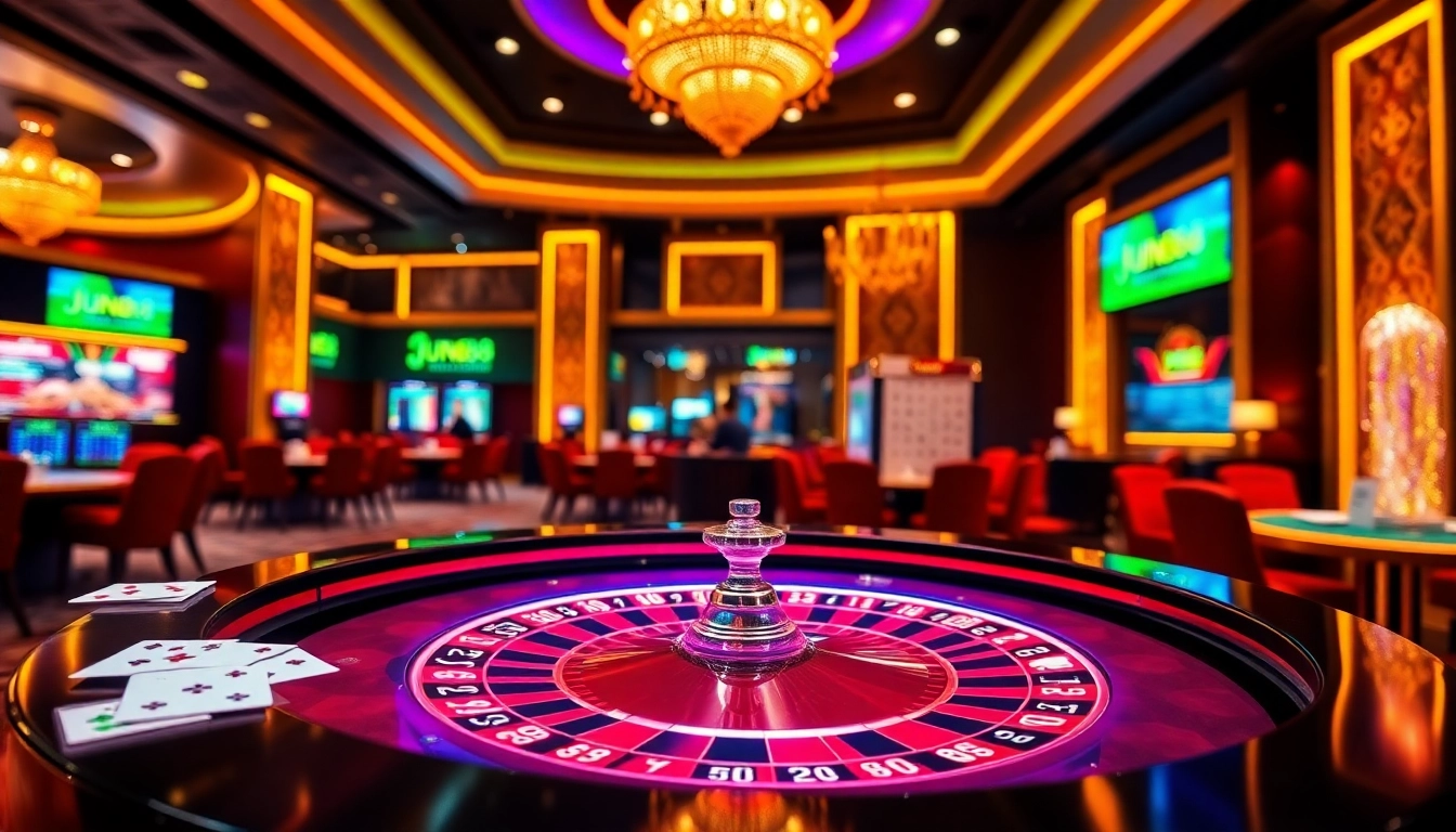 Experience high-stakes gaming at Jun88's vibrant online casino, featuring thrilling roulette and poker.