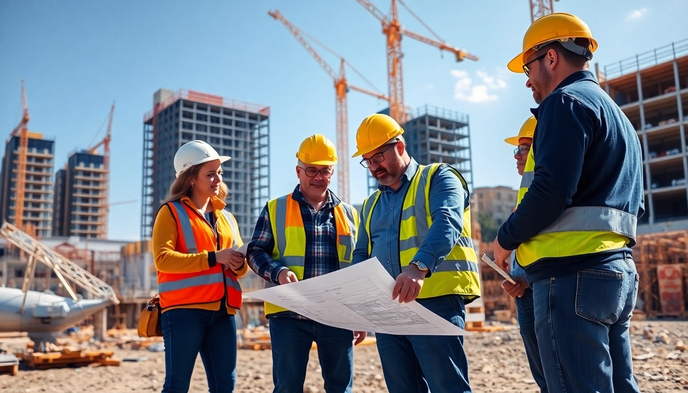 Engineers and workers engaged in construction quality management on site, showcasing collaboration.