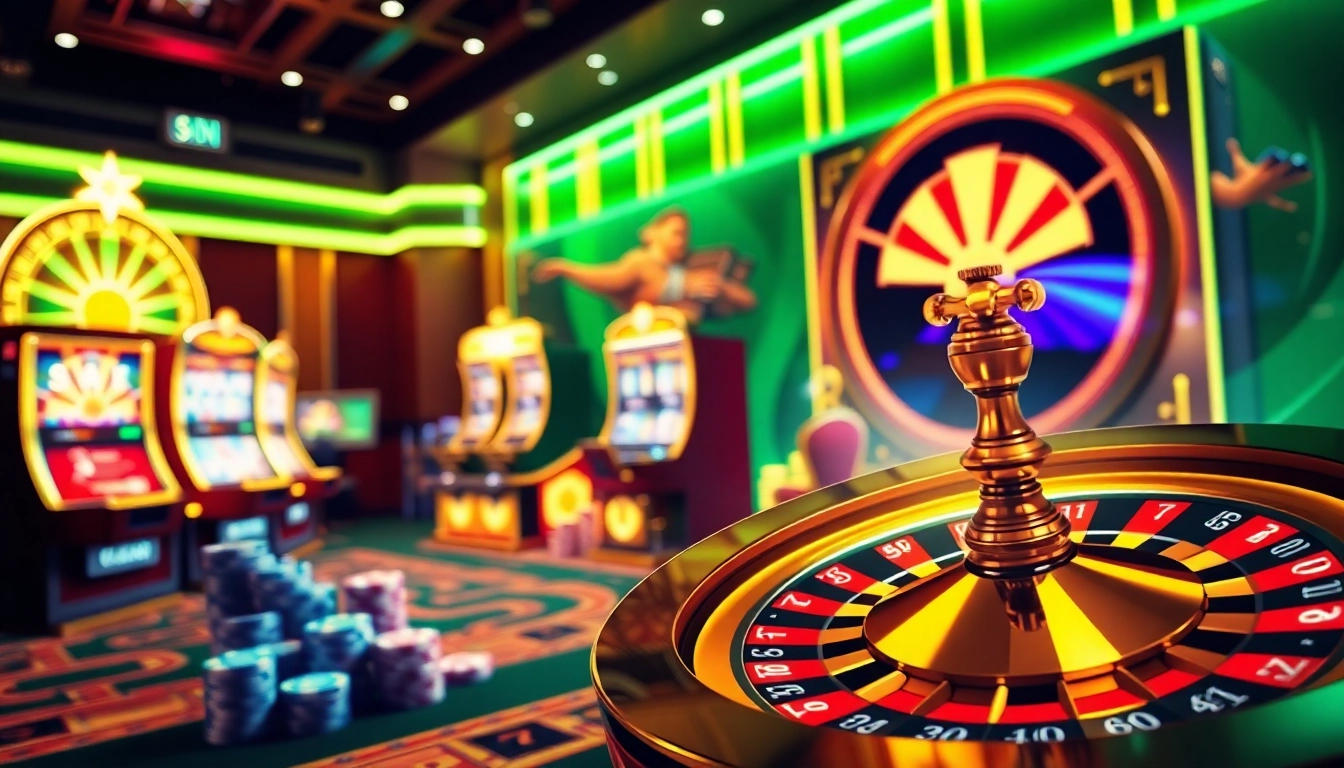 Participez à un gameplay palpitant dans un casino en ligne avec des éléments numériques vibrants et des symboles de jeu emblématiques.