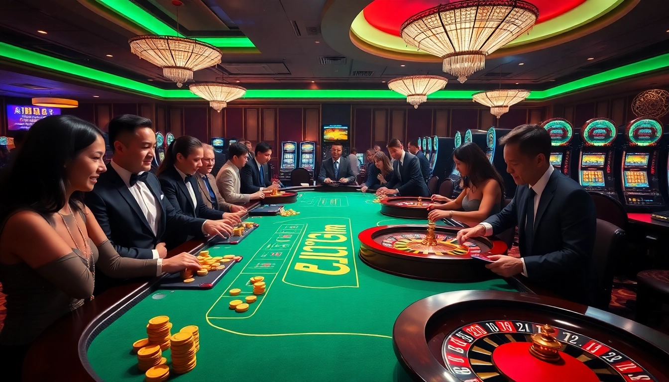 KJC players eagerly participating in classic casino games at a luxury table.