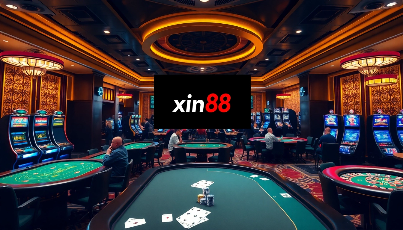 Experience the thrilling action at xin88 with players engaging at vibrant gambling tables.