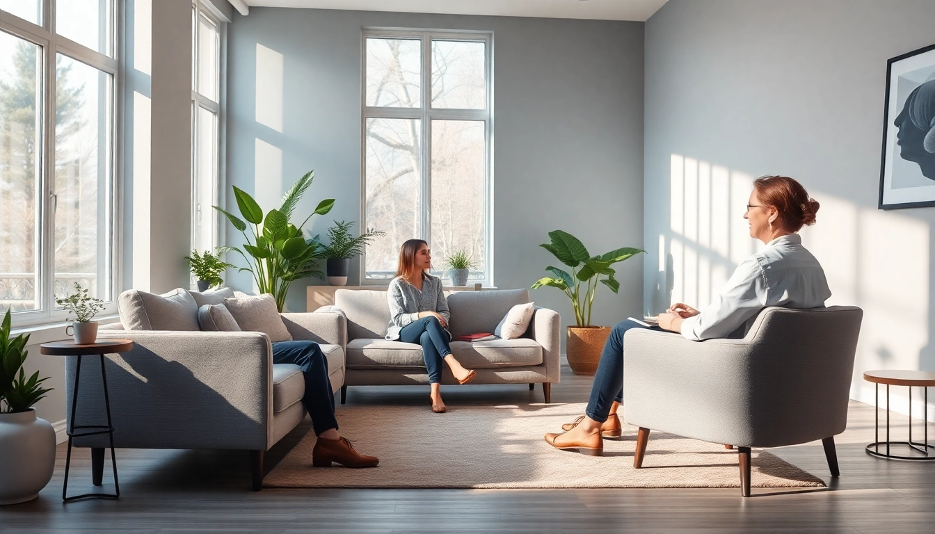 Anxiety symptoms discussed in a calming therapy office with a therapist and patient