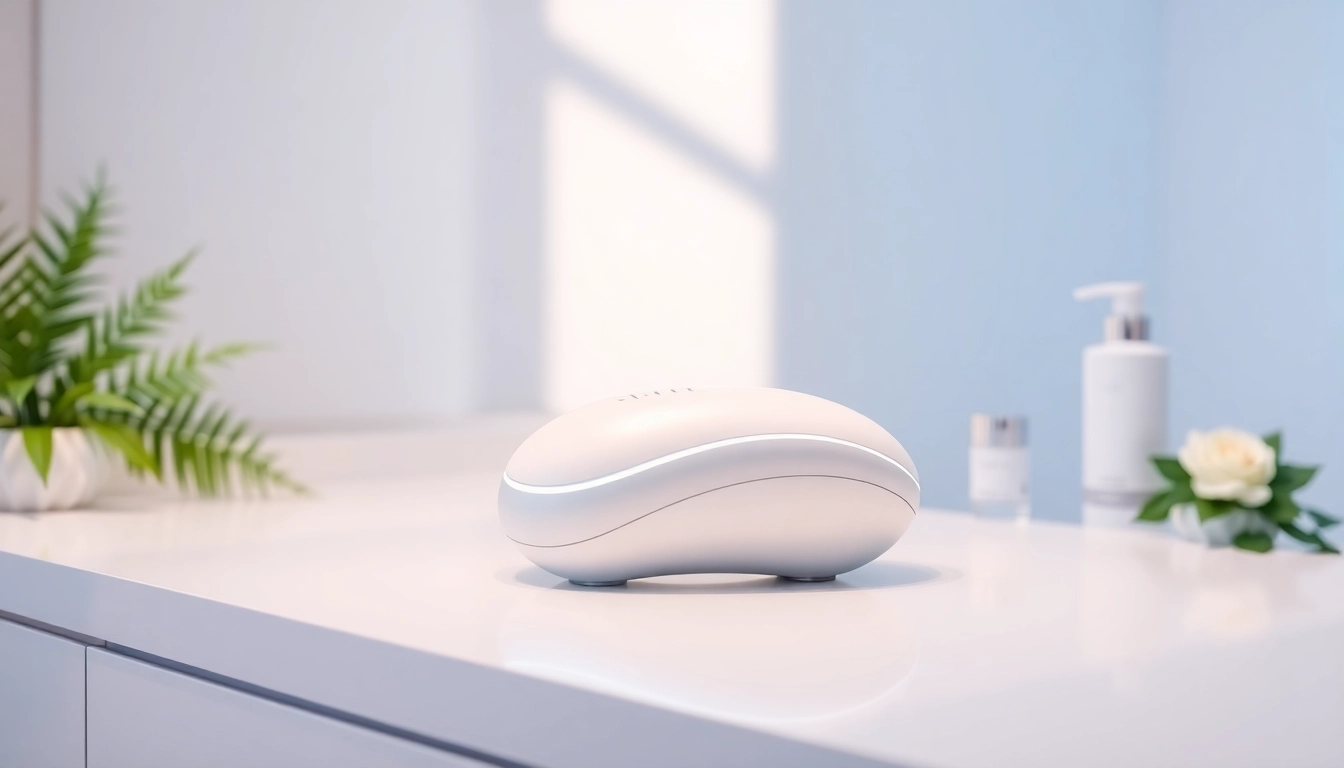 Facial whitening instrument manual on a sleek countertop, showcasing advanced skincare technology.