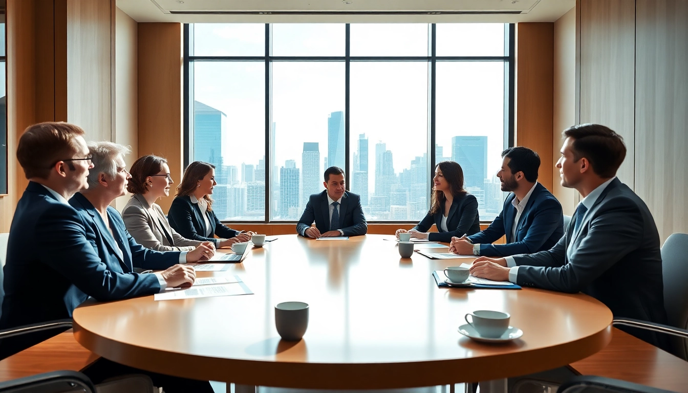 Engaged executives discussing Corporate Ethics in a professional meeting setting.