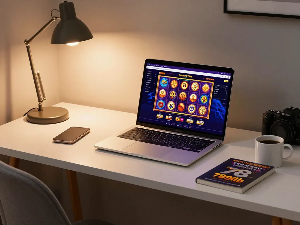 Engaging online gameplay at 789club casino displayed on a laptop screen in a cozy home office.