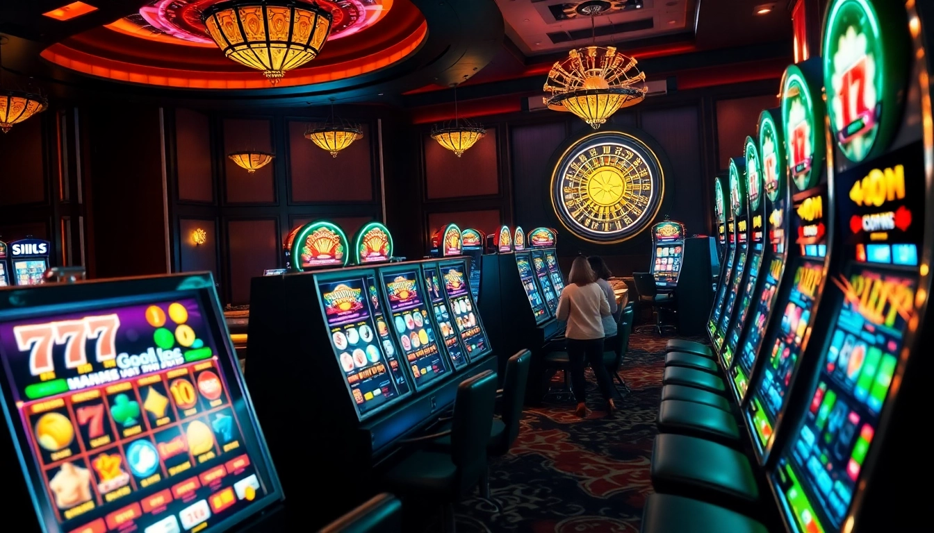 Experience the thrill of slot 777 with vibrant machines and players betting for big wins.