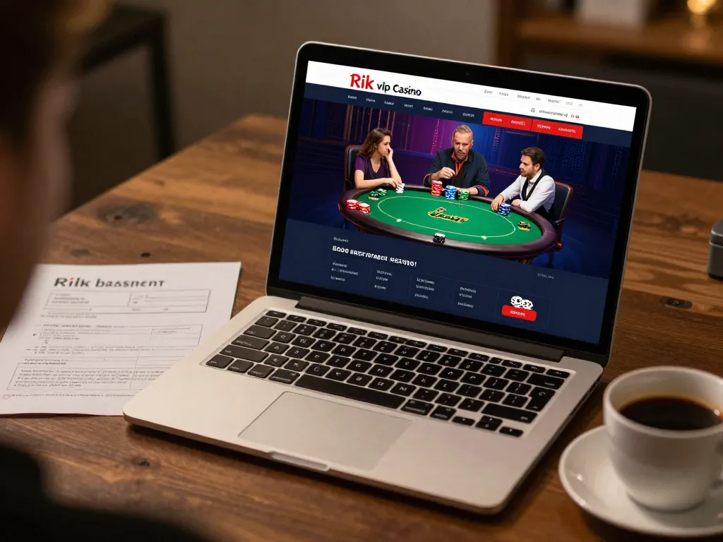 Player analyzing odds and strategies on the rik vip online casino platform while sipping coffee