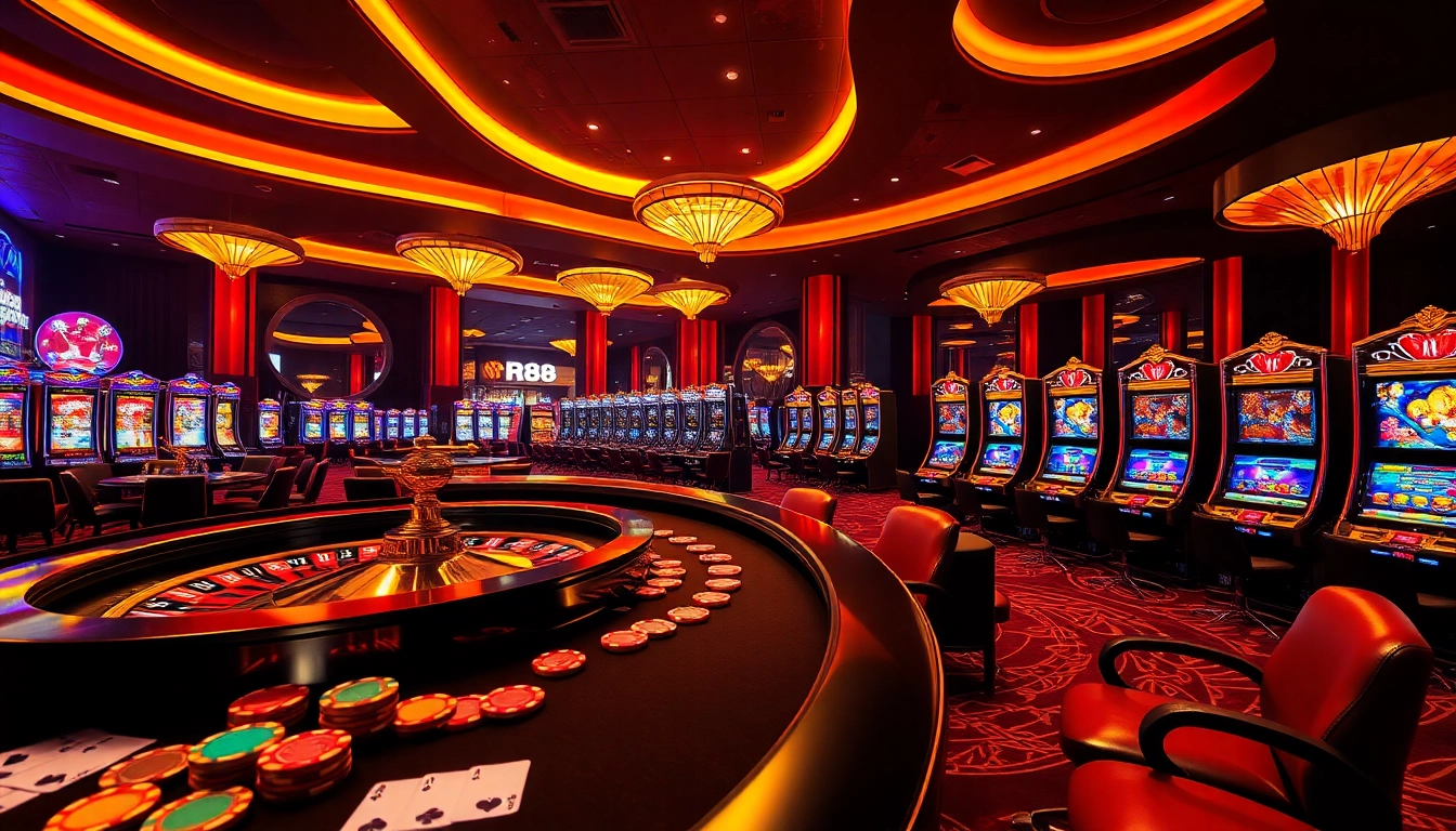 Experience the thrill of RR88 with vibrant casino gaming elements and luxurious atmosphere.