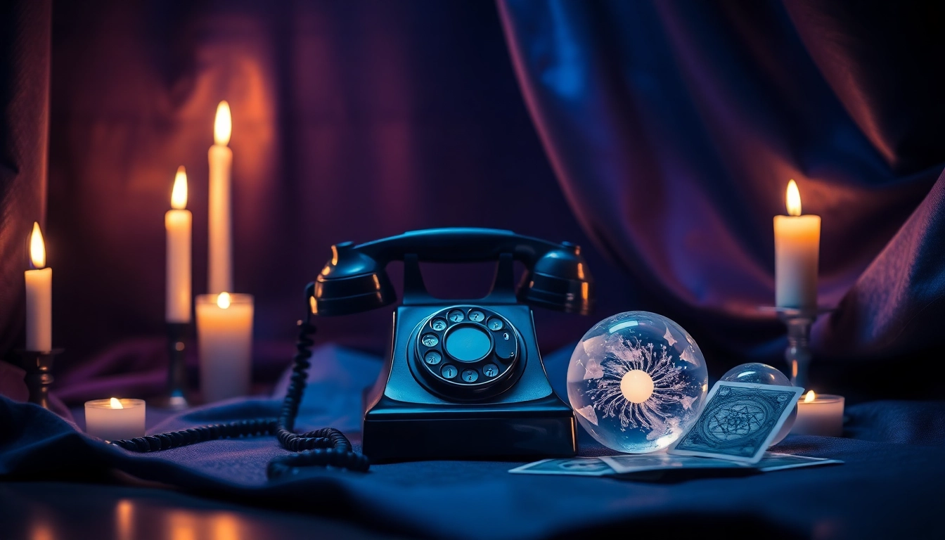 ヴィンテージ電話とタロットカードをフィーチャーした神秘的な占いのセッティングで、正確な電話占い当たるを体験してください。