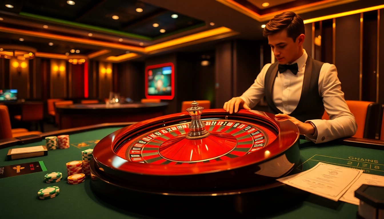 RR88 online gambling scene with vibrant roulette wheel and poker chips.