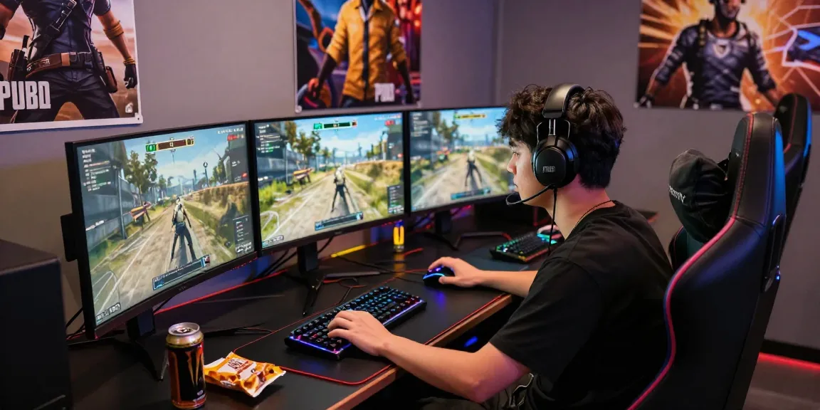 PUBG Hacks showcased in an immersive gaming setup featuring a competitive player with high-tech gear.