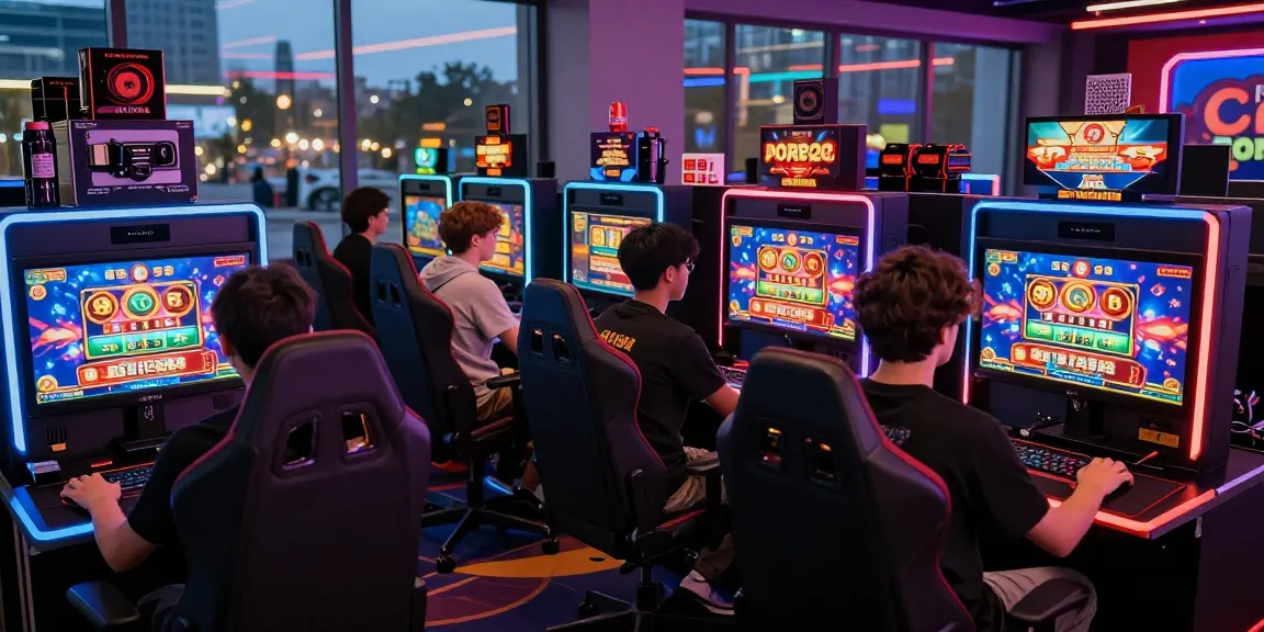 Exciting atmosphere at a credit card casino with players enjoying various games and bonuses in a vibrant setting.