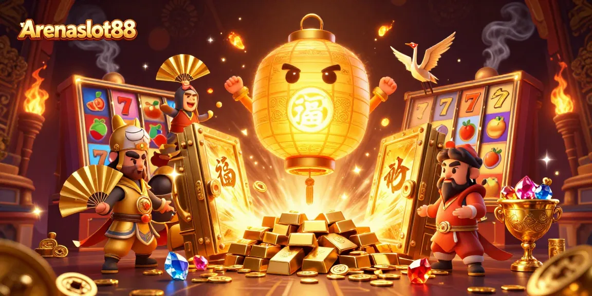 Arenaslot88, menangkan jackpot besar di kasino dengan elemen slot yang berkilau dan simbol keberuntungan.