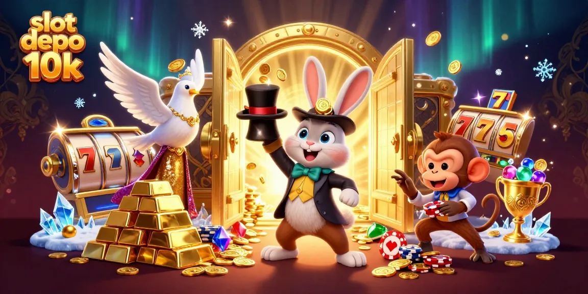 Spin and win with slot depo 10k showcasing a magician rabbit and treasure-filled vault.